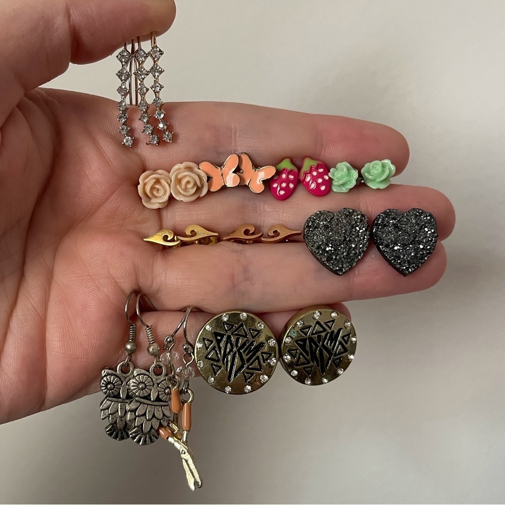 Lot of Small Earrings- Floral/Beach Wave/Owl/Heart/Strawberry/Butterfly/Pearl